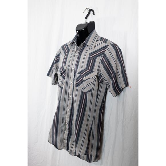 Vintage Men’s 90s Holt Western Snap Front Gray Stripe Button Down Shirt, Small - Picture 4 of 9